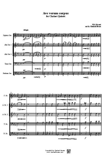 Ave verum corpus by Mozart for Saxophone Quintet