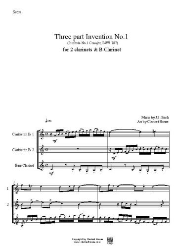 Bach 3 part Invention No.1 (Sinfonia 1 C major BWV 787) for 2 Clarinets & B.Clarinet