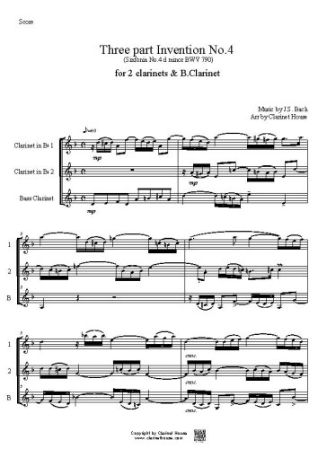 Bach 3 part Invention No.4 (Sinfonia 4 d minor BWV 790 ) for 2 Clarinets & B.Clarinet