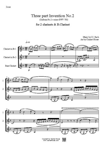 Bach 3 part Invention No.2 (Sinfonia 2 c minor BWV 788) for 2 Clarinets & B.Clarinet