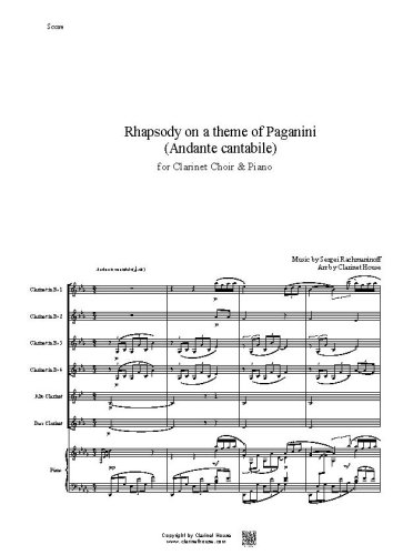 Rhapsody on a theme of Paganini (Andante cantabile) for Clarinet Choir & Piano