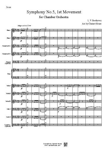 Beethoven Symphony No.5 Mov.1 for Fl Cl Vn Cello & Piano