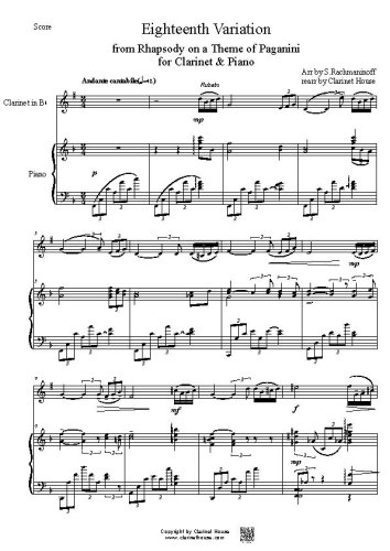 Eighteenth Variation from Rhapsody on a Theme of Paganini for Clarinet & Piano