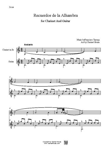 Recuerdos de la Alhambra for Clarinet & Guitar