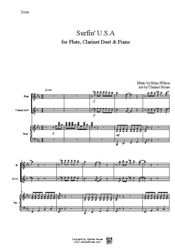 Surfin' U.S.A. for Flute, Clarinet Duet & Piano