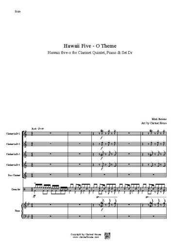 Hawaii five-o OST for Clarinet Quintet, Piano & Set Dr