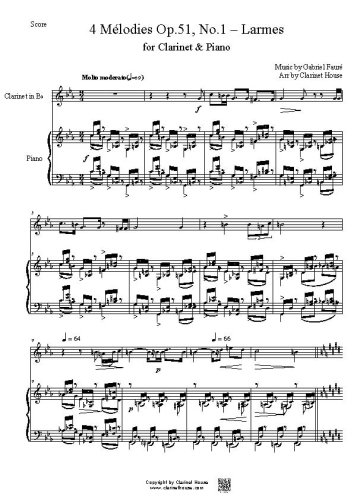 4 Melodies Op.51 No.1  Larmes  for Clarinet & Piano