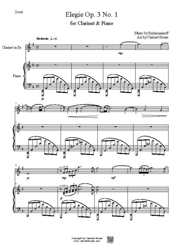 Morceaux de Fanataisie Elegie Op. 3 No. 1 by Serge Rachmaninoff for Clarinet and Piano