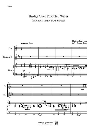 Bridge Over Troubled Water for Flute Clarinet Duet & Piano