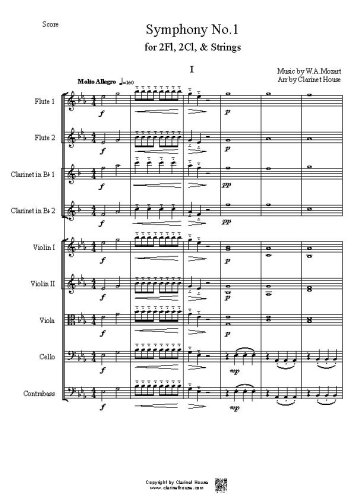 Mozart Symphony No.1 for 2 Fl, 2 Cl & Strings 전악장