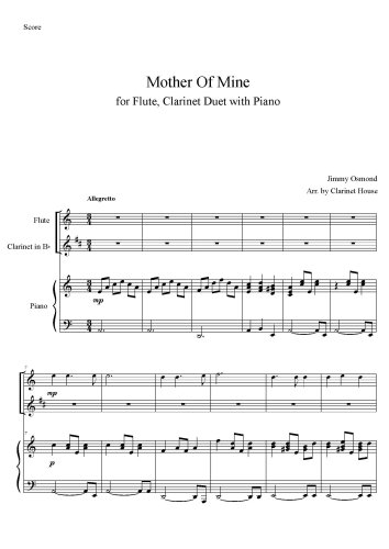 Mother of Mind for Flute, Clarinet Duet with Piano