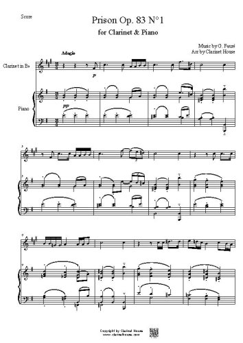 Prison Gabriel Faure, Op. 83 N°1 for Clarinet and Piano