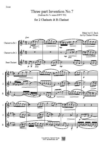 Bach 3 part Invention No.7 (Sinfonia 7 e minor BWV 793) for 2 Clarinets & B.Clarinet
