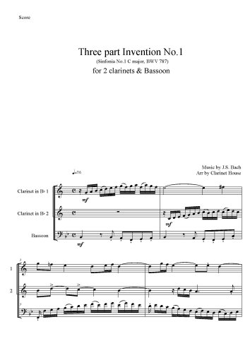 Three-Part Inventions, BWV 787-801 - No.1 in C, BWV 787 for 2 Clarinets & Bassoon