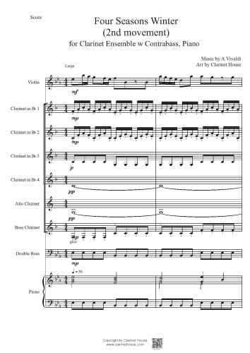 Four Seasons for Winter 2nd Movement for Violin Solo, Clarinet Ensemble w CB, Pno