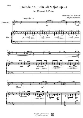 Prelude No. 10 in G-flat Major Op.23 by Rachmaninoff for Clarinet & Piano