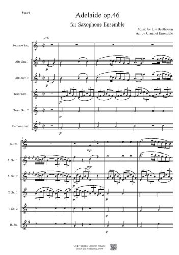 Adelaide, Op 46 by Beethoven for Saxophone Ensemble