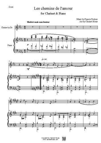 Les chemins de l'amour by F. Poulenc for Clarinet & Piano