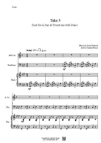 Take 5 for Alto Saxophone & Trombone Duet with Piano
