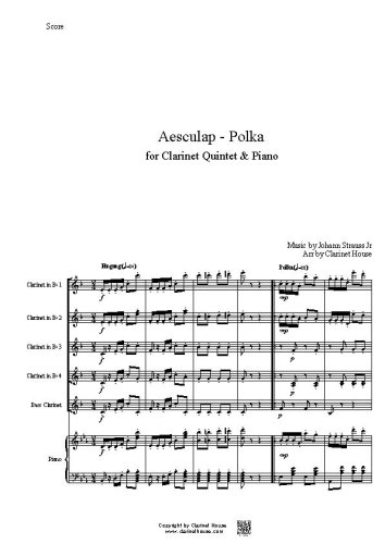 Aesculap - Polka by Johann Strauss Jr for Clarinet Quintet & Piano