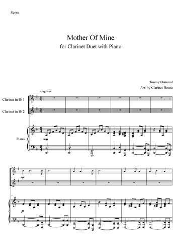 Mother of Mine for Clarinet Duet with Piano